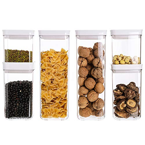 Slideep Square Airtight Food Storage Containers with Lids 6PCS Different Size Set BPA Free Plastic Clear Kitchen Pantry Organization Containers Great for Flour Sugar Cereal
