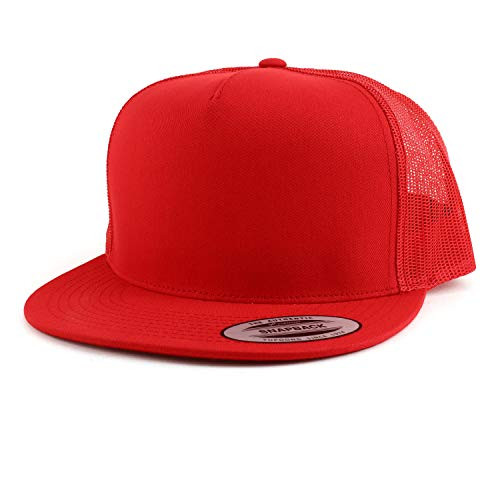 Armycrew Flexfit Oversize XXL Structured Blank 5 Panel Flatbill Snapback Mesh Cap - Red - 2XL