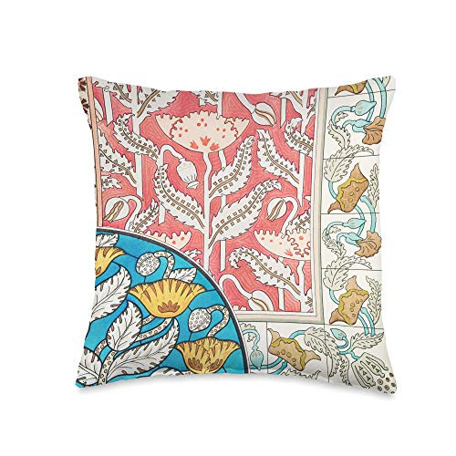 Dawn Nicole Vintage Eclectic Pattern in Pinks Blue Yellows Throw Pillow 16x16 Multicolor