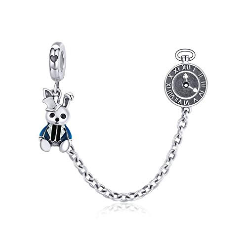 LAMOONY Safety Chain Charm 925 Sterling Silver Stopper Charm Clip Charm Lock Charm for Pandora Charm Bracelet -o-