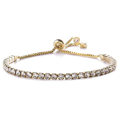 Devin Rose Adjustable Bolo Style Tennis Bracelet for Women made With 3mm Swarovski Crystals in Yellow Gold Plated Brass - Yellow -