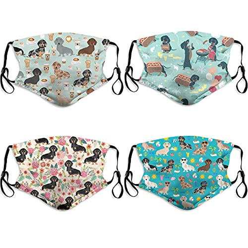 Cute Funny Dachshund Dog with Flowers Fashion Face Mask with Filter Pocket Washable Face Bandanas Balaclava Reusable Fabric Mask for Men and Women