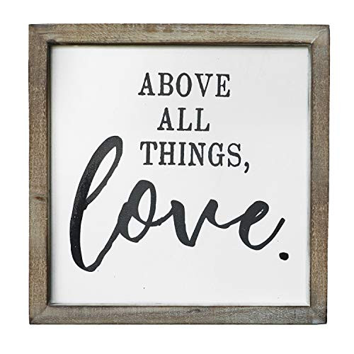 SANY DAYO HOME Wall Decor Signs with Inspirational Sayings 12 x 12 inches Rustic Wood Framed Modern Farmhouse Wall Hanging Art - Above All Things Love