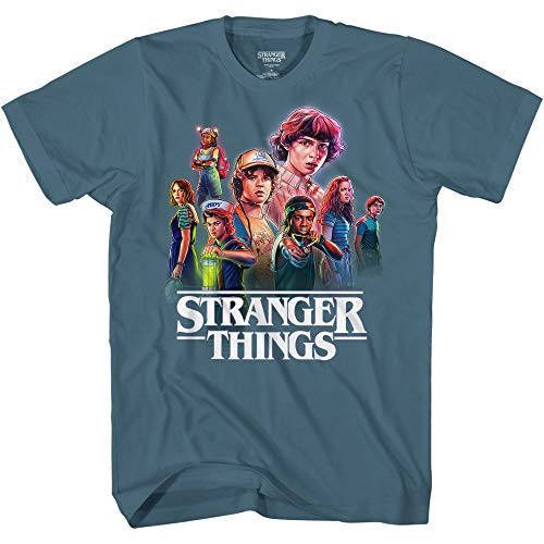 Netflix Mens Stranger Things Logo Shirt - Joyce Byers Jim Hopper Mike Wheeler  and  Eleven Tee Stranger Things T-Shirt -Slate XX-Large-
