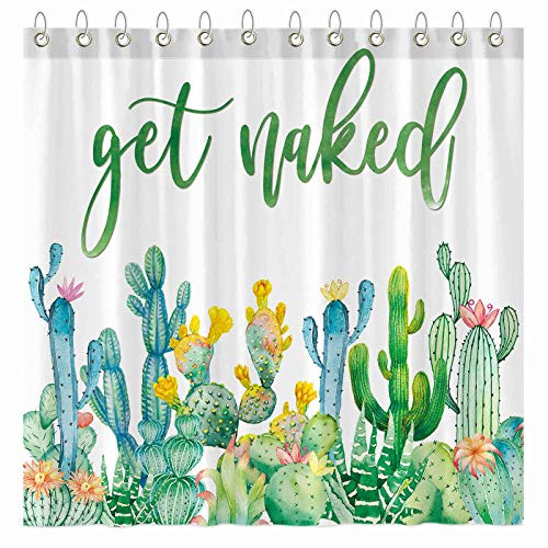 Funnytree Get Naked Cactus Shower Curtain Set with Hooks Watercolor Green Plants Flower Bath House Bathroom Bathtubs Decor Easy Care Waterproof Washable Durable Polyester Fabric 72"x72" Funnytree Get Naked Cactus Shower Curtain Set with Hooks Watercolor Green Plants Flower Bath House Bathroom Bathtubs Decor Easy Care Waterproof Washable Durable Polyester Fabric 72"x72"
