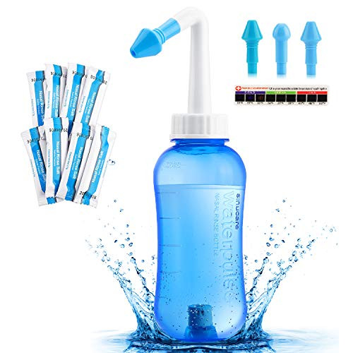 Neti-Pot-Sinus-Rinse-Bottle Nasal Irrigation for Adult and Kid with 30 Nasal Wash Salt Packets and Temperature Sticker -300ml- Neti-Pot-Sinus-Rinse-Bottle Nasal Irrigation for Adult and Kid with 30 Nasal Wash Salt Packets and Temperature Sticker -300ml-