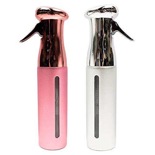 KEEN Continuous Spray Bottle 10 OZ Fine Mist for Hair Styling Barber Plants Refillable Empty Water Bottle Trigger Sprayer Set Pink-Silver 2 Pack