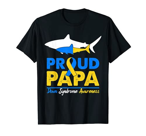 Proud Papa Shark Down Syndrome Awareness Day Ribbon Dad T21 T-Shirt
