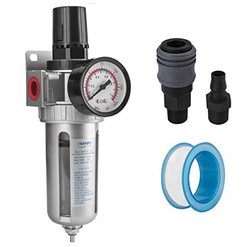 NANPU 1-4" NPT Compressed Air Filter Regulator Combo Air Filter Pressure Regulator Gauge Kit Water Separator w-Pressure Gauge 150PSI
