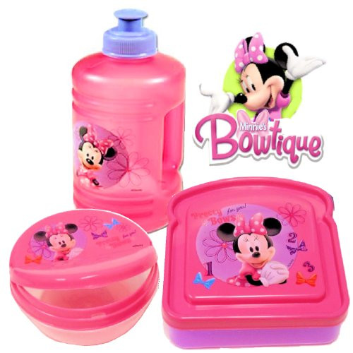 Disney Minnie Mouse Bow-tique Lunch Set -Water Bottle Snack Box  and  Sandwich Box- -Pink-