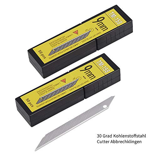 9mm Utility Knife Replacement Blades, 30 Degree Snap Off Carbon Steel Blades for Retractable Cutting Knives, Hobby, Craft Knife, Box Cutter - 100PCS