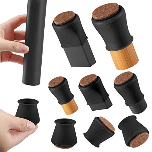 Silicone Chair Leg Floor Protectors with Felt Chair Leg Caps Silicon Furniture Leg Feet Protection Cover Protect Hardwood Floor Anti Scratch -24Pack Small Fit- 0.8" - 1.2" Black-