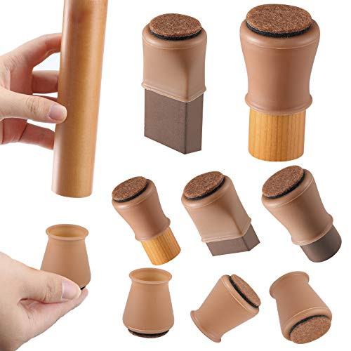 Silicone Chair Leg Floor Protectors with Felt Chair Leg Caps Silicon Furniture Leg Feet Protection Cover Protect Hardwood Floor Anti Scratch -24Pack Small Fit- 0.8" - 1.2" Brown-