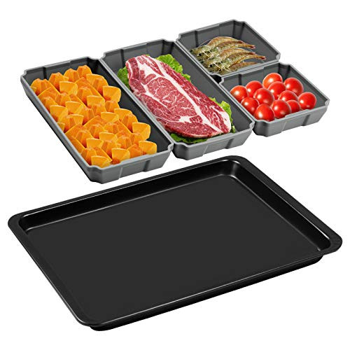 Nonstick Silicone Baking Sheet Pan Set 5 Piece Silicone Sheets Pans Nonstick Bakeware Suitable Suitable for oven Air Fryer to Simplify CookingEasy Clean Dishwasher Safe -5-piece set gray-