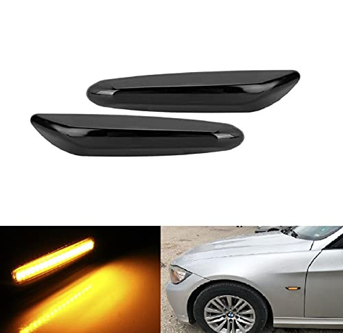 LED Side Marker Turn Signal Lights Lamp Smoked Lens Amber Error Free Assembly For BMW E60 E61 E90 E91 E92 E93 E81 E82 E88 E46 E83 E84 1-3-5-X3-X1 Series-Pack of 2Pcs-