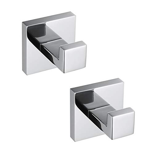 KOKOSIRI Bath Towel Hook Wall Mount Square Robe Hook Coat Hook Bathroom Kitchen Garage Heavy Duty Wall Mounted SUS 304 Stainless Steel Polished Chrome B1010CH-P2