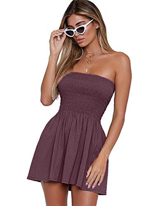 Angelegant Tube Top Dress Women Sexy Strapless Mini Dress Sleeveless Summer Dresses -S Cameo Brown- Angelegant Tube Top Dress Women Sexy Strapless Mini Dress Sleeveless Summer Dresses -S Cameo Brown-