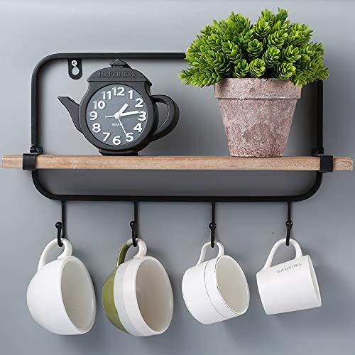 Gneric Coat Rack with Shelf Wall Mounted Entryway Shelf Wall Floating Rustic Shelf Entryway Hanging Coat Rack with 4 Metal Hooks for Entryway Mudroom KitchenBathroom
