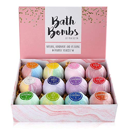 LotFancy Bath Bombs 12PCS Natural Bath Bombs Gift Set Fizzy Spa Handmade Bubble Bath Bombs for Women Men Kids Rich in Essential Oil Shea Butter Valentines Gifts for Adults Girls Moms Wife
