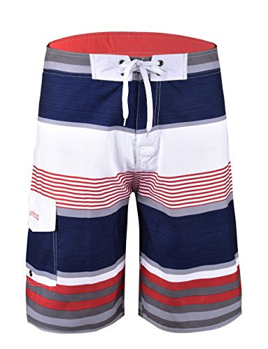 Unitop Men's Board Shorts Striped Plaid Swimwear Quick Dry Red-63 36