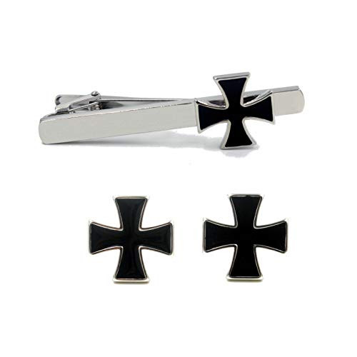 Knights Templar Black Cross Pair of Cufflinks  and  Tie Bar Clip