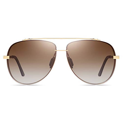 Aviator Polarized Sunglasses for Men and Women- Oversized Aviator Metal Frame - Gradient UV Protection Lenses -Gold - Gradient Brown-