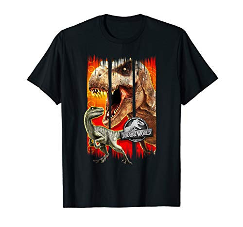 Jurassic World T-Rex  and  Raptor Distressed Panels T-Shirt