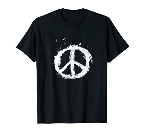 Hippie Peace Sign White Paint Splatter Art Boho Distressed T-Shirt