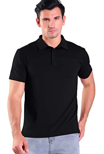 Men's Golf Polo Shirt Quick-Dry Short Sleeve Solid Regular-fit -Black 016 3XL-