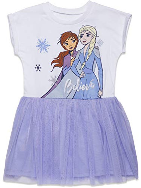 Disney Frozen Elsa Anna Toddler Girls Short-Sleeve Summer Dress 2T White-Purple