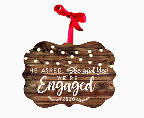He Asked She Said Yes We're Engaged 2020 Wood Ornament