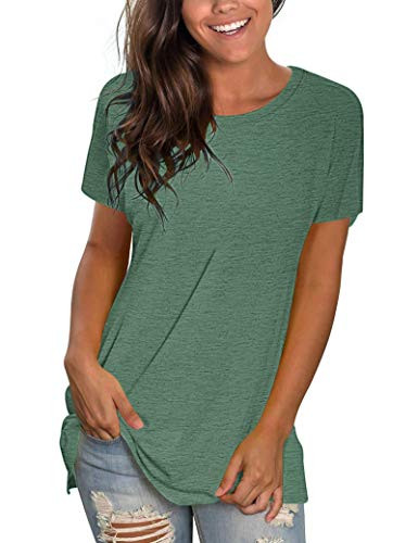 JOSENLY Womens Casual Tshirts Short Sleeve Lightweight Tops Crewneck Basic Tees for Teen Forest Green XL
