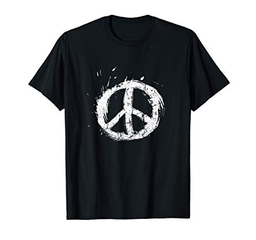 Paint Splatter White Peace Sign Retro Hippie Boho Distressed T-Shirt