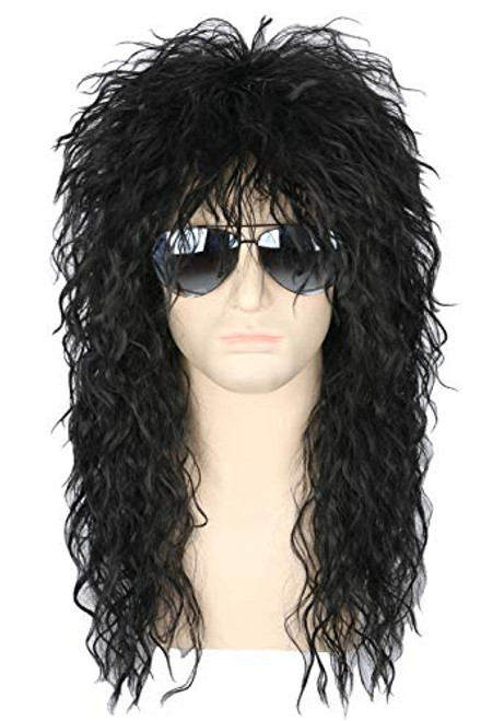 Topcosplay Mens 80s Wig Black Mullet Wigs Halloween Costume Male Wig Punk Heavy Metal Rocker Wig Curly Long Topcosplay Mens 80s Wig Black Mullet Wigs Halloween Costume Male Wig Punk Heavy Metal Rocker Wig Curly Long