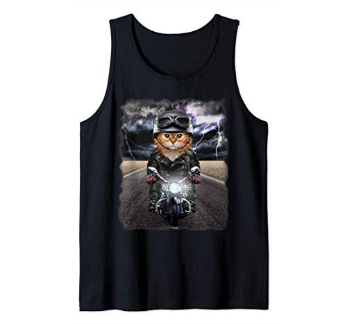 Fluffy Orange Cat on Motorcycle Cruise Down Highway Tank Top
