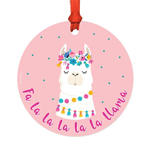 Andaz Press Peach Pink Llama and Cactus Party Round Metal Christmas Ornament FA La La La La La Llama 1-Pack Llama Alpaca Bohemian Themed Decor Includes Gift Box Andaz Press Peach Pink Llama and Cactus Party Round Metal Christmas Ornament FA La La La La La Llama 1-Pack Llama Alpaca Bohemian Themed Decor Includes Gift Box