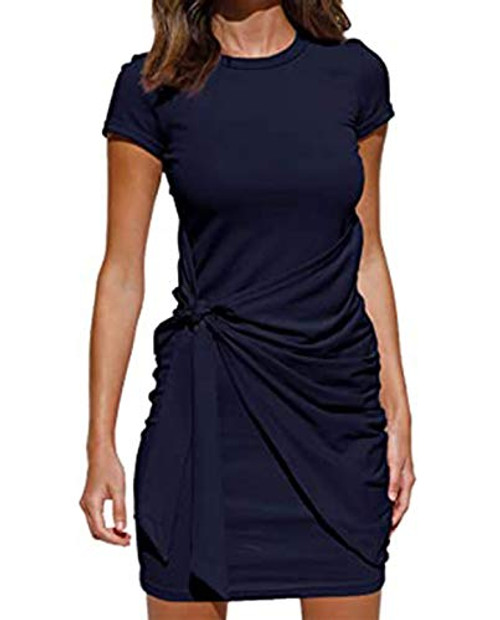 ZILIN Women's T Shirt Dress Casual Short Sleeve Crew Neck Bodycon Ruched Tie Waist Mini Dresses Navy ZILIN Women's T Shirt Dress Casual Short Sleeve Crew Neck Bodycon Ruched Tie Waist Mini Dresses Navy