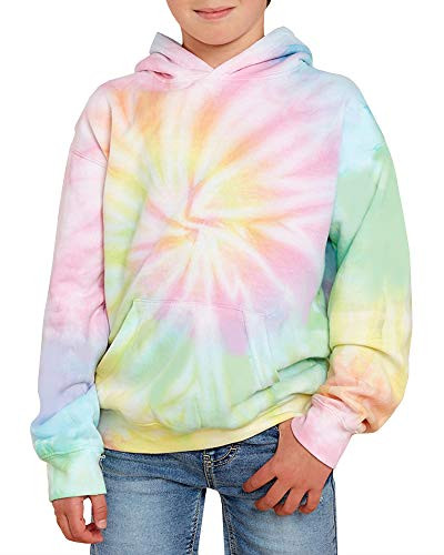 GAMISOTE Unisex Kids Tie Dye Sweatshirt Boys Girls Hooded Kangaroo Pocket Pullover Hoodies -Blue-green 11_years-