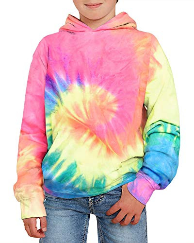 Bigyonger Boys Girls Tie Dye Sweatshirt Boys Girls Hooded Kangaroo Pocket Pullover Hoodies Red and Yellow