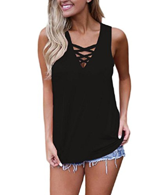 SHIJIALI Women's Summer Casual Sleeveless Tunic V Neck Criss Cross Tank Tops Basic T-Shirt Blouse Black-Small SHIJIALI Women's Summer Casual Sleeveless Tunic V Neck Criss Cross Tank Tops Basic T-Shirt Blouse Black-Small