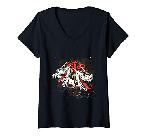 Womens Sea Dragons of Japan Vintage Japanese Art Panel V-Neck T-Shirt