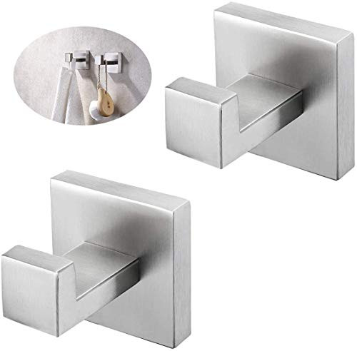 Towel Hooks for Bathrooms Brush Nickel Stainless Steel 304 Robe and Coat Hook Modern Square Heavy Duty Wall Mount Clothes Hook 2 of Pack -Brush Nickel- Towel Hooks for Bathrooms Brush Nickel Stainless Steel 304 Robe and Coat Hook Modern Square Heavy Duty Wall Mount Clothes Hook 2 of Pack -Brush Nickel-