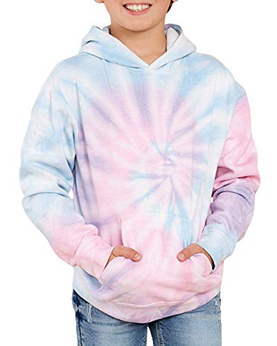 GAMISOTE Unisex Kids Tie Dye Sweatshirt Boys Girls Hooded Kangaroo Pocket Pullover Hoodies -Pink-purple 11 Years-
