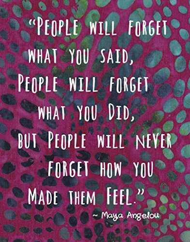 Colorful Batik Pattern Wall Art Print ~ MAYA ANGELOU Famous Quote: '...People will Never Forget How You Made them FEEL' (11"×14")
