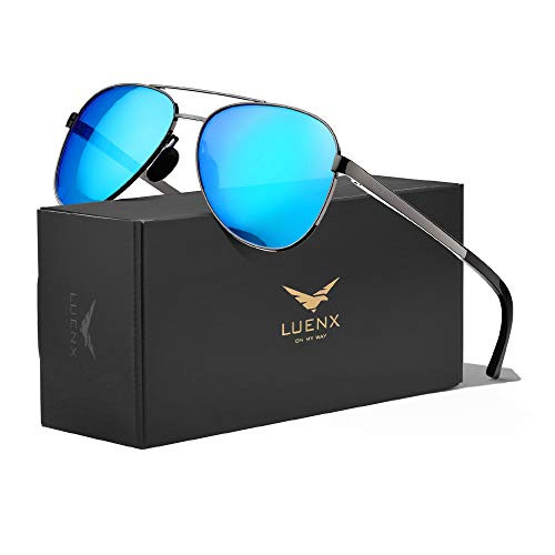 LUENX Aviator Sunglasses for Men Women Polarized - Mirrored Driving uv 400 Protection 60 mm-Light Blue-