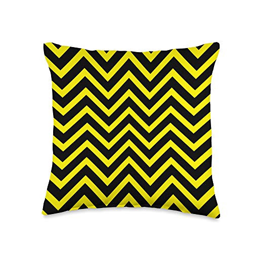 Black and Yellow Chevrons Throw Pillow 16x16 Multicolor