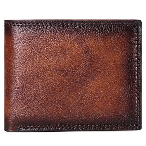 GOIACII Mens Genuine Leather Slim Bifold wallet RFID Blocking front pocket wallet for men with 2 ID Window