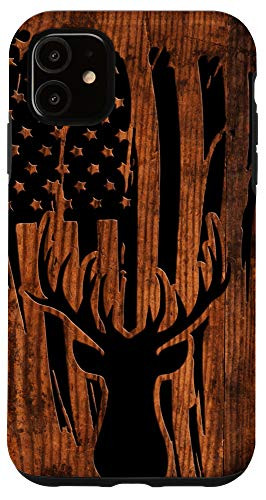 iPhone 11 Epic Wood Style Deer Buck with Flag Case