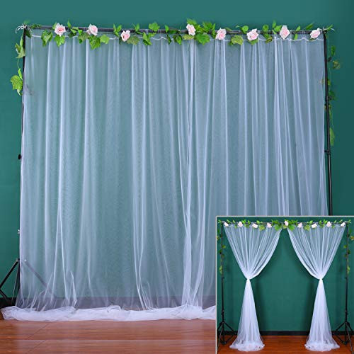 White Sheer Tulle Backdrop Curtains Drape Backdrop for Wedding Ceremony Baby Shower Birthday Party Background Home Decorations 10ft × 8ft