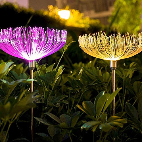 TDA Solar Garden Lights Solar Fiber Optic Outdoor Garden Decorative Changing Color Solar Lights Stake Light for Walkway Pathway Backyard Landscape Decoration -2 Pack-